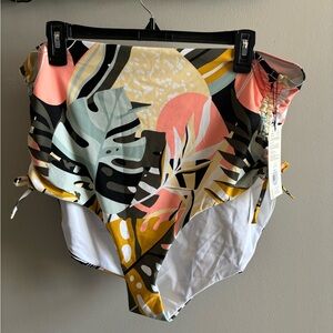 CALIA Women's High Waisted Ruched Side Tie Swim Bottoms